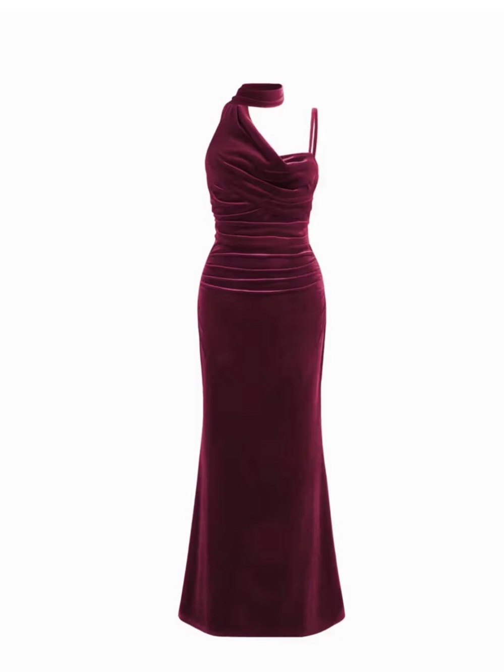 Cider One-Shoulder Burgundy Velvet Evening Gown